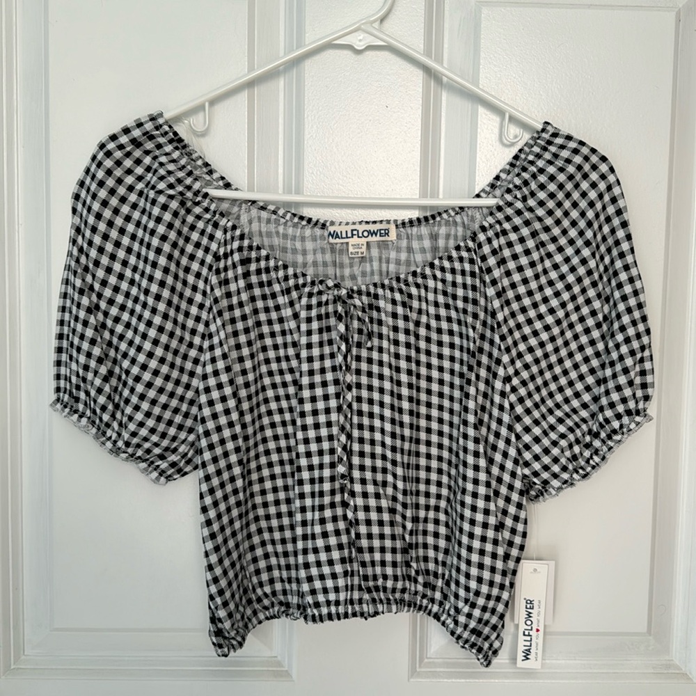 NWT black & white gingham crop top Size M